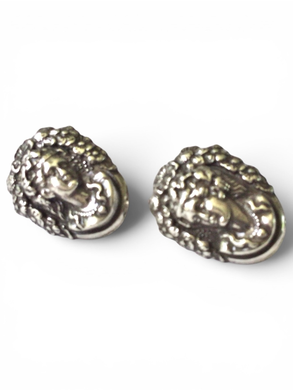 Vintage Brighton Silver‑Plated Heart Cameo Stud Earrings – Pierced - Picture 9 of 11